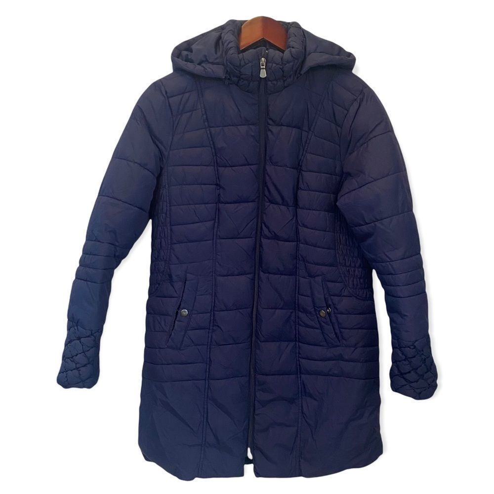 Cleo Women’s winter quilted puffer jacket mid length blue size medium